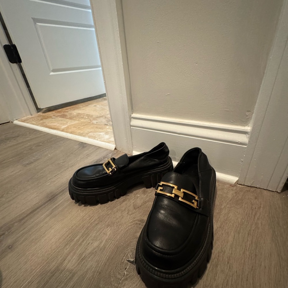 Black Loafers with Gold Accent